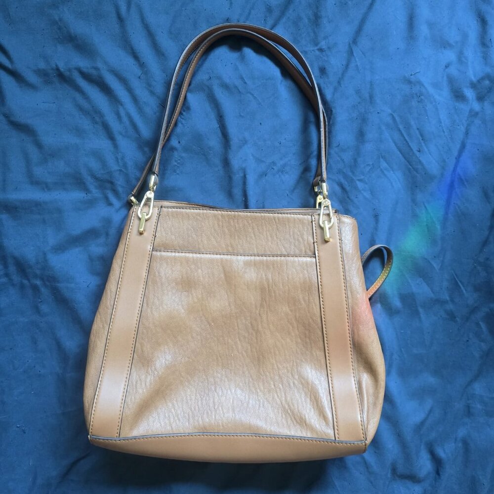 Calvin Klein Tan Leather Shoulder Tote with Gold Hardware